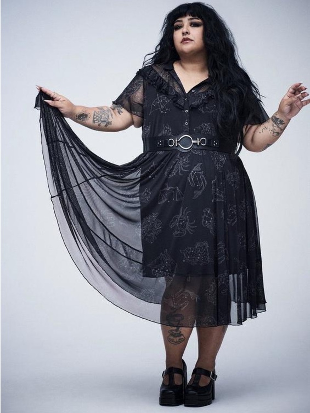 torrid Black Sheer High-Low Button Dress with Ruffle Collar size 00